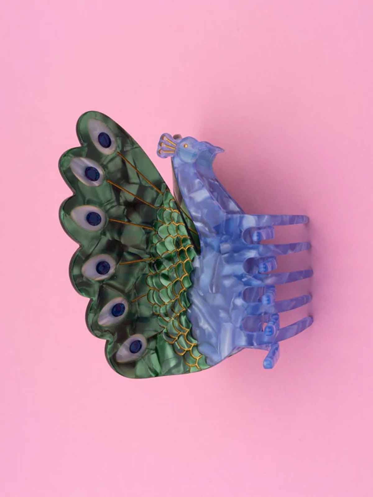 cou cou suzette hair clip peacock in green and blue colors