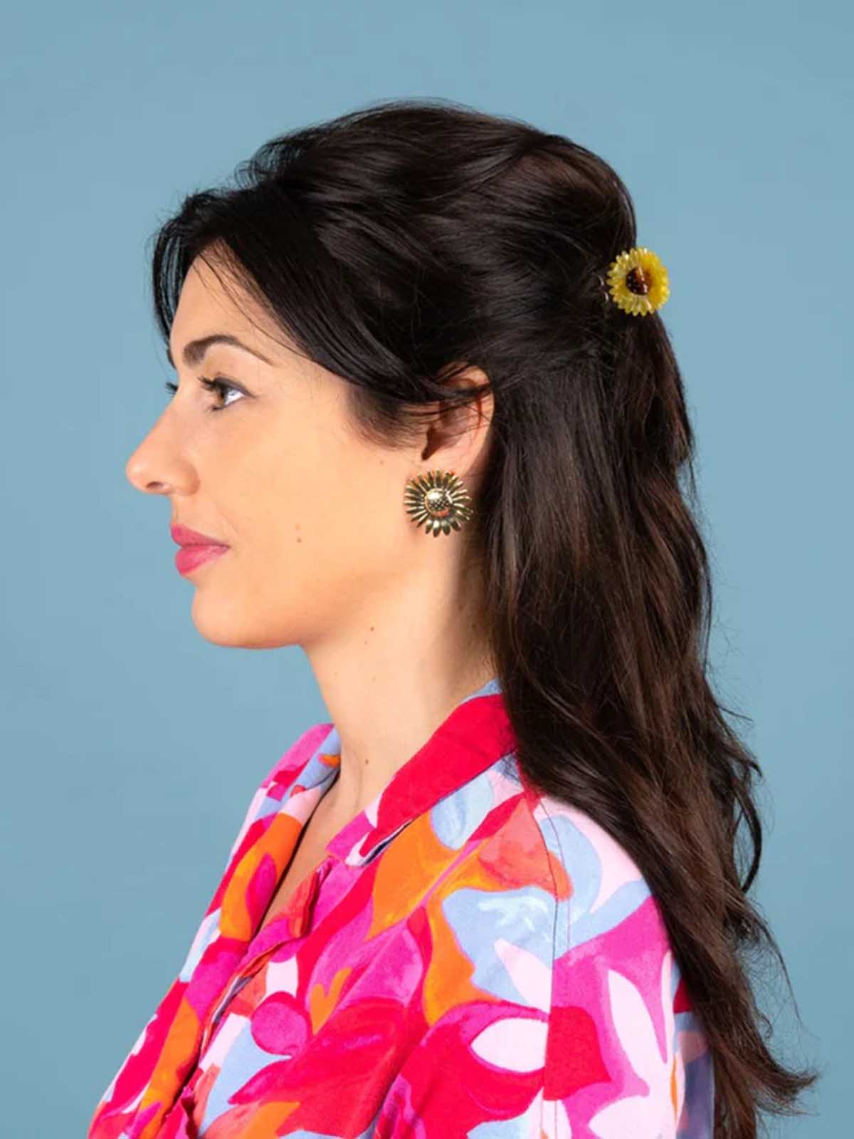 remix by sofie - cou cou suzette hair clip with sunflower - yellow and brown
