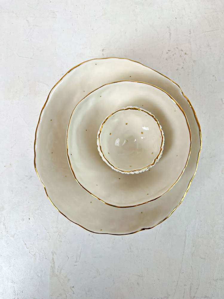 ceramics by miabella ceramic jewelry bowls - white with gold dots