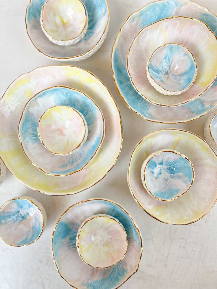 ceramic by miabella ceramic jewelry bowls - large porcelain jewelry bowls in pink and light blue at remix by Sofia.