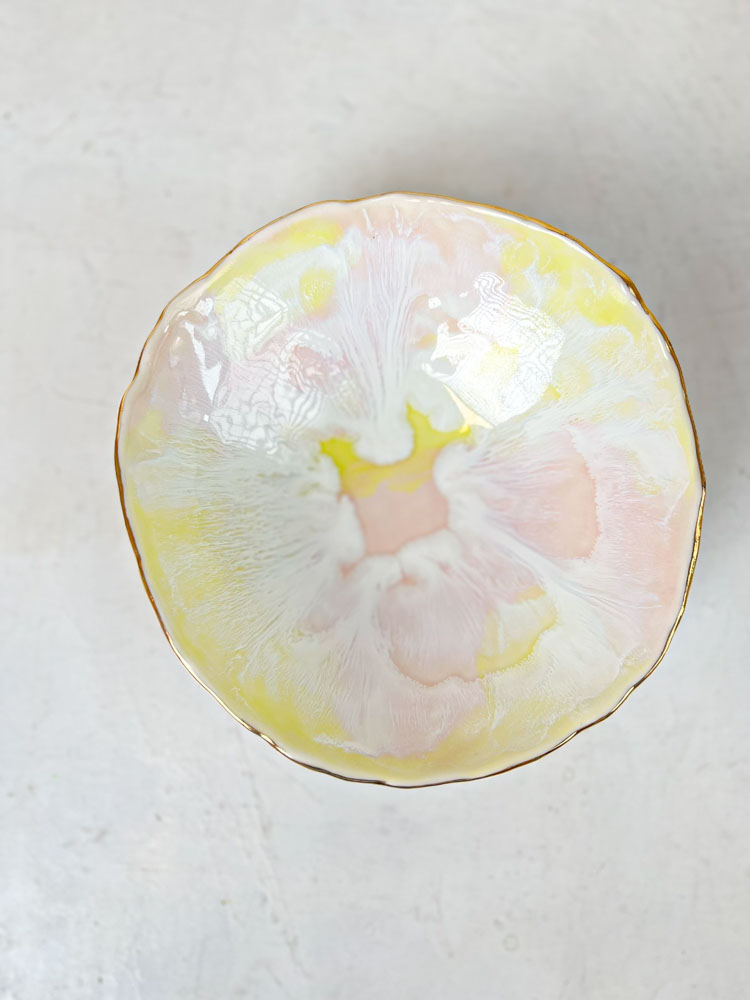 ceramic by miabella ceramic jewelry bowls - large bowl in pink and light yellow at remix by sofie.