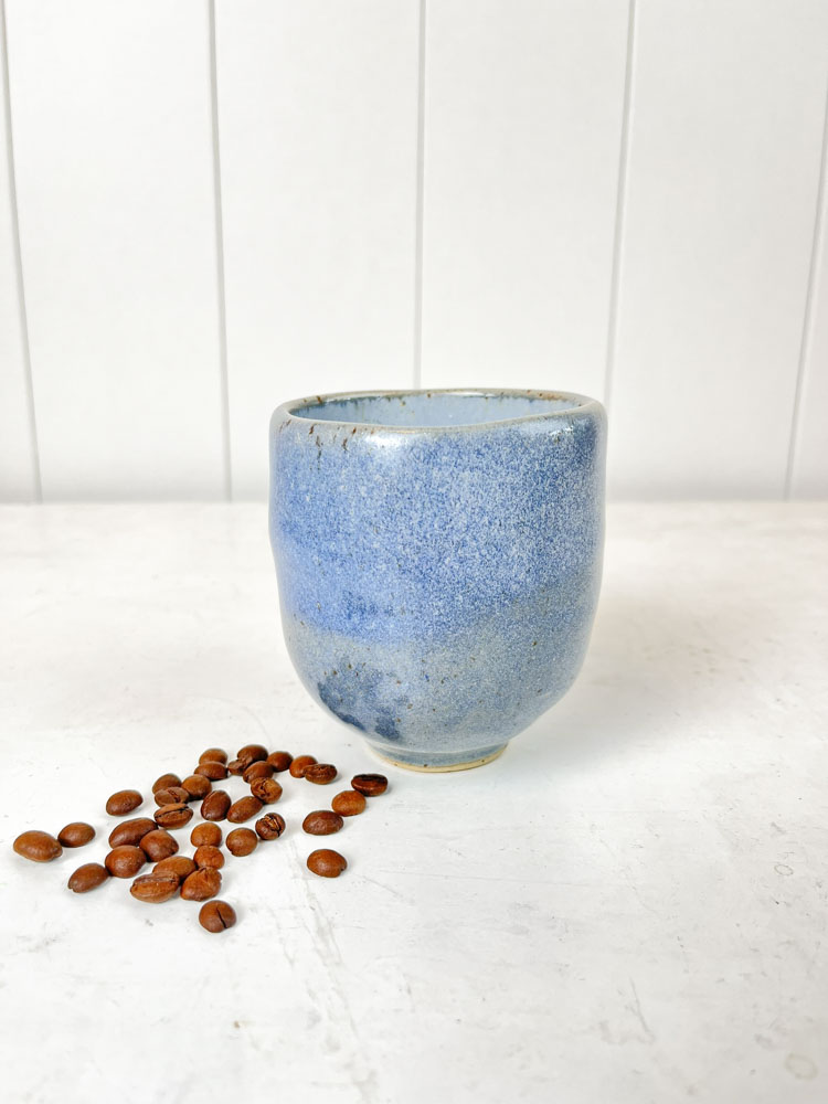 remix by sofie giant selection of handmade cups - here a ceramic cup without a handle in light blue.