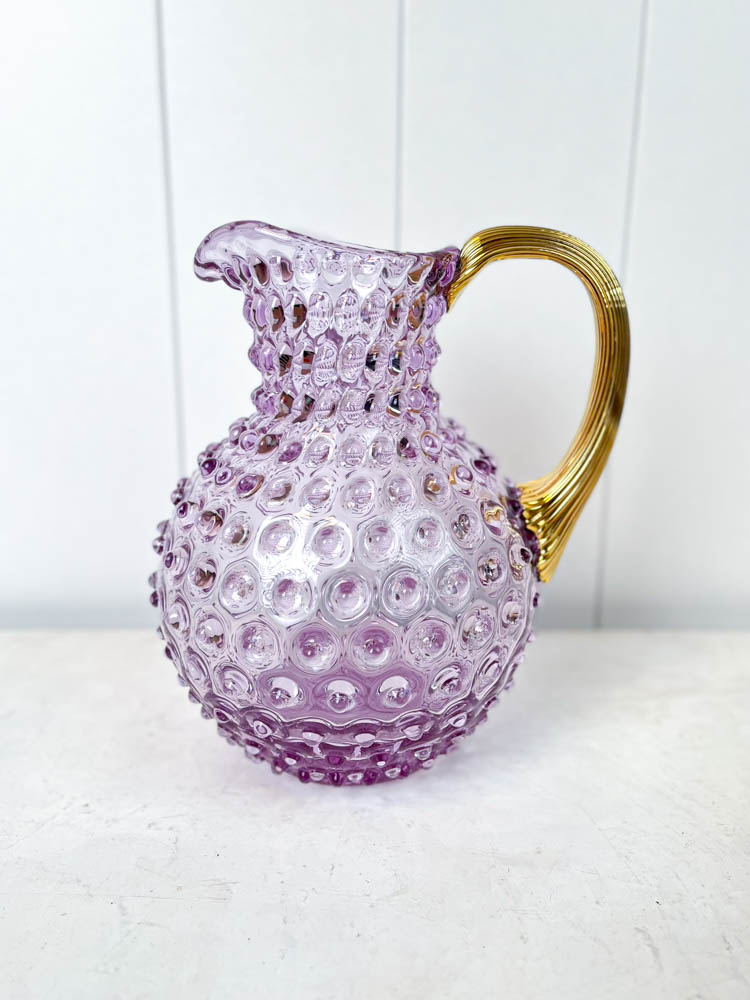 2 liter pitcher in porcupine glass in purple with gold handle