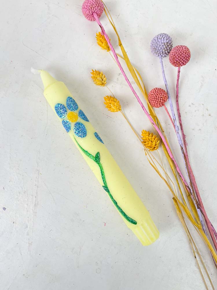 hand-painted candles in candlesticks with flowers - ahnelight