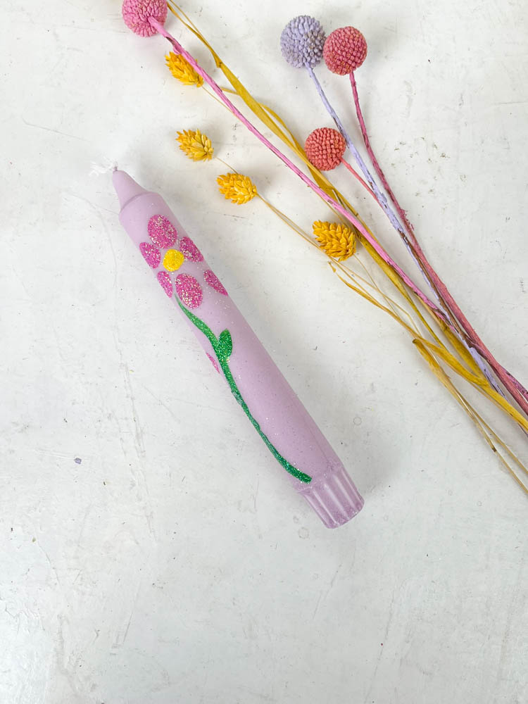 hand-painted candles in candlesticks with flowers - ahnelight