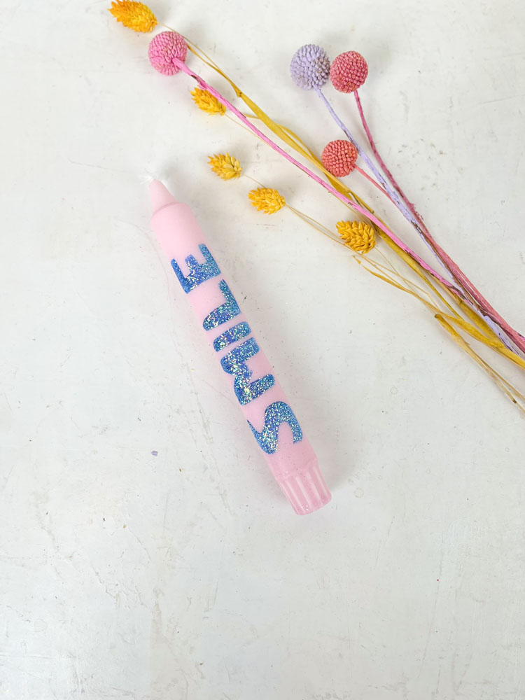 hand-painted candles in candlestick with love, smile and happy - ahnelight
