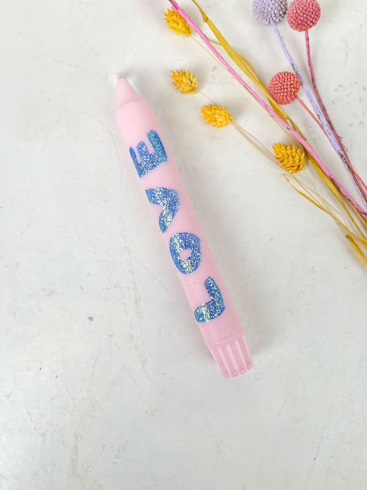 hand-painted candles in candlestick with love, smile and happy - ahnelight