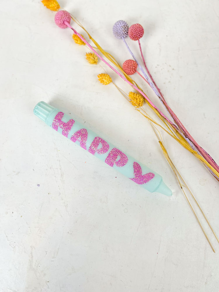 hand-painted candles in candlestick with love, smile and happy - ahnelight