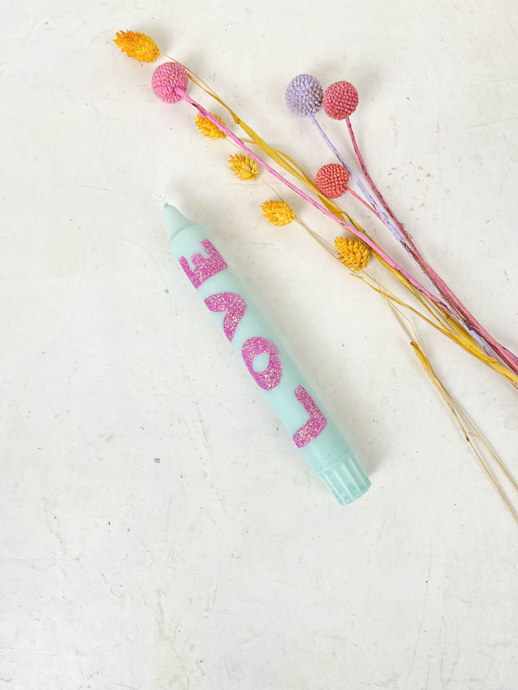 hand-painted candles in candlestick with love - ahnelight