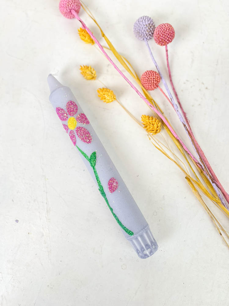 hand-painted candles in candlesticks with flowers - ahnelight