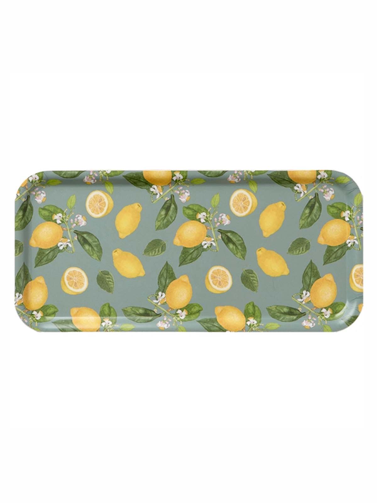 koustrup & co. elongated tray in birch wood with lemons