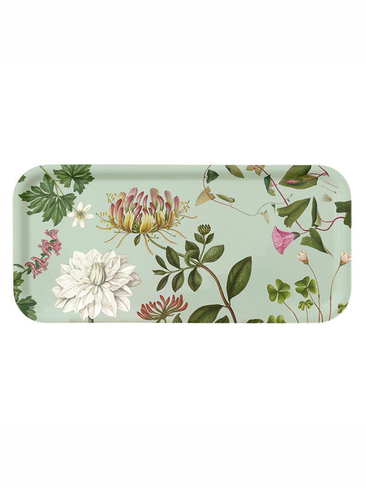 koustrup and co oblong tray in birch wood with flora danica