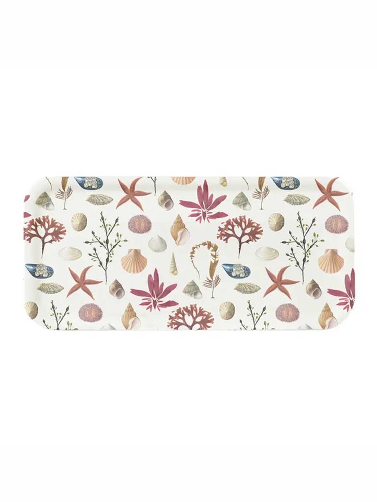 koustrup and co elongated birch wood tray with shells and mussels