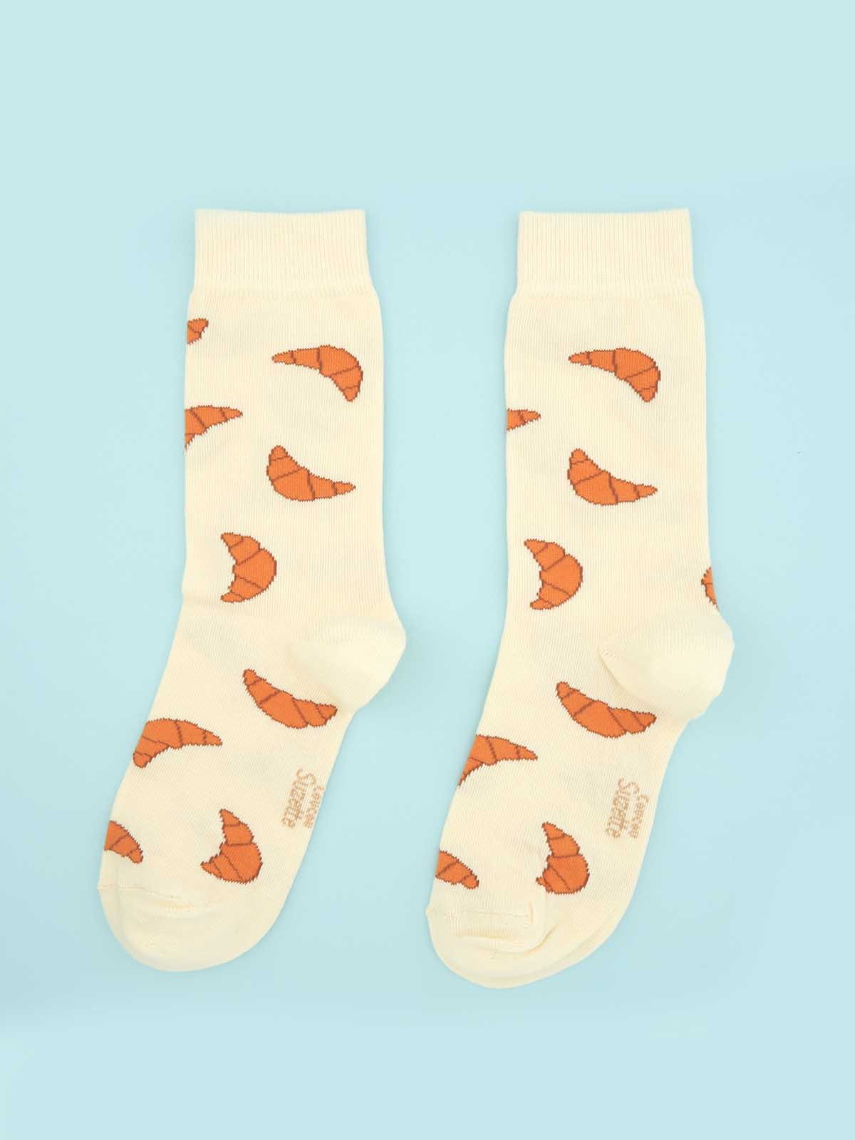 cou cou suzette cotton socks with croissants in light yellow - remix by Sofia