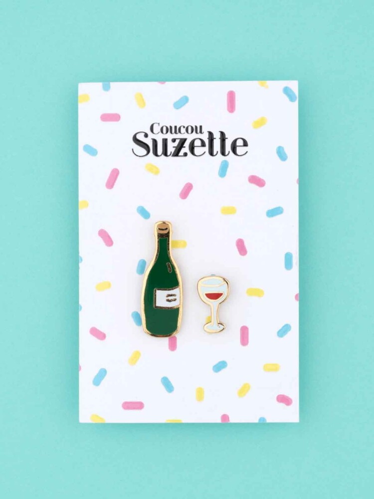 cou cou suzette pin with wine glass and wine bottle - remix by Sofia