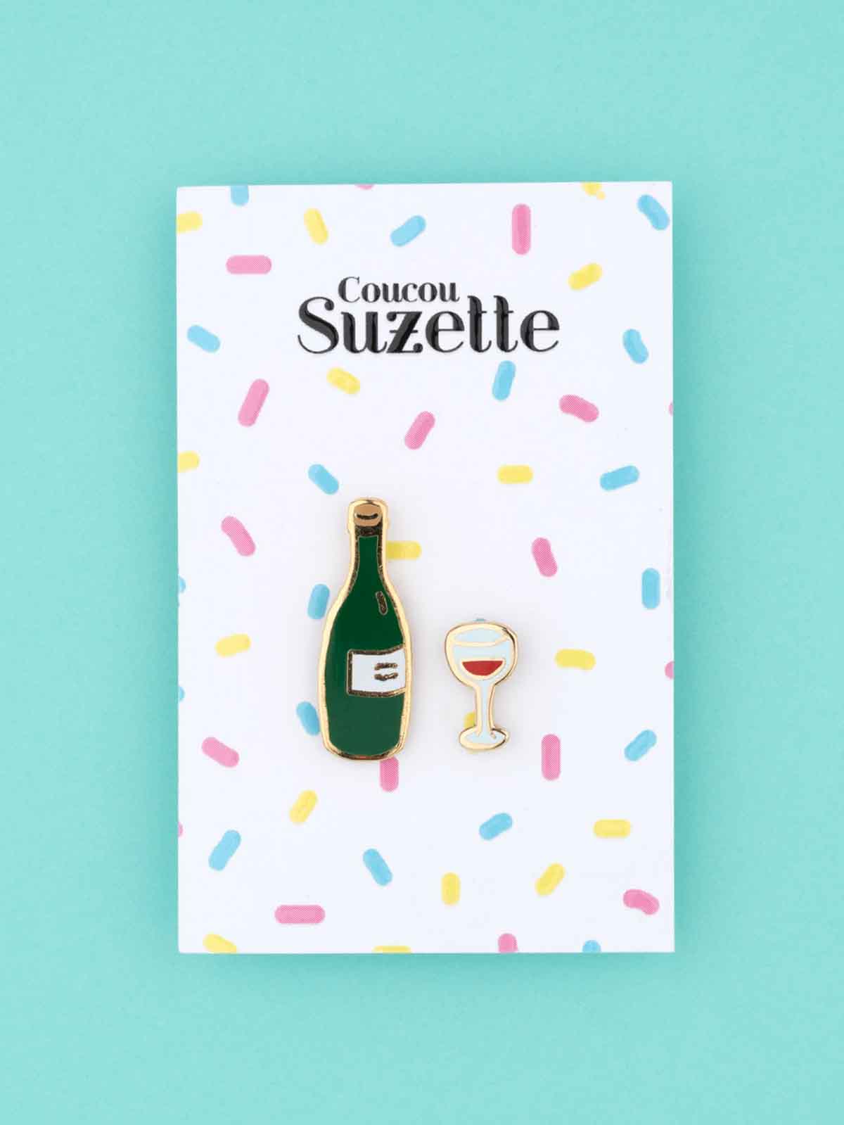 cou cou suzette pin with wine glass and wine bottle - remix by Sofia