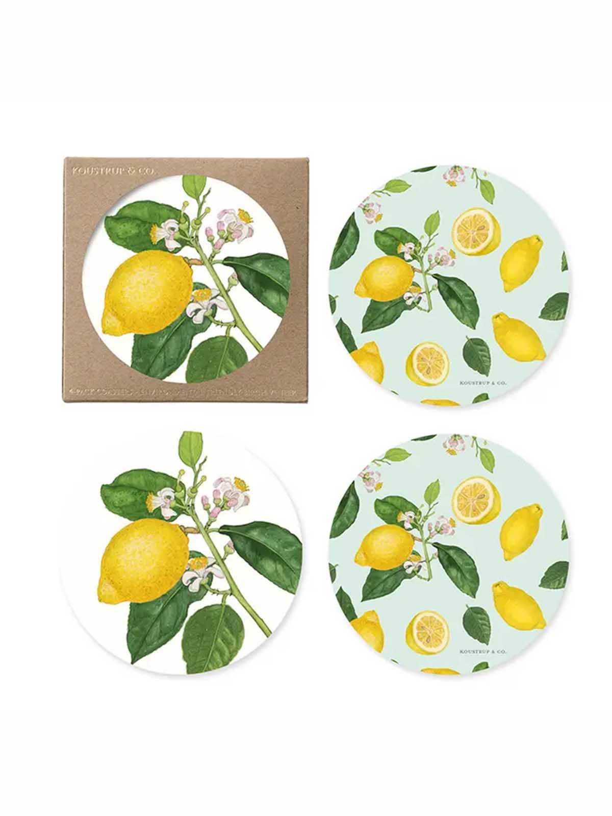 borskåner or coasters for glasses and hot items from koustrup & co. in birch wood with lemons.