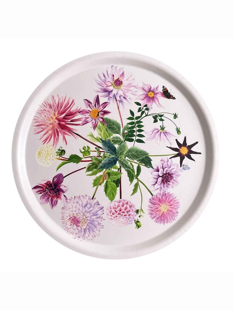 birch tray in white with pink and pink dahlia flowers from koustrup & co.