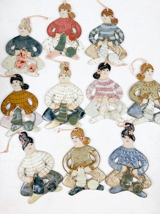 knitting ladies ceramic pendants from mia lindbirk