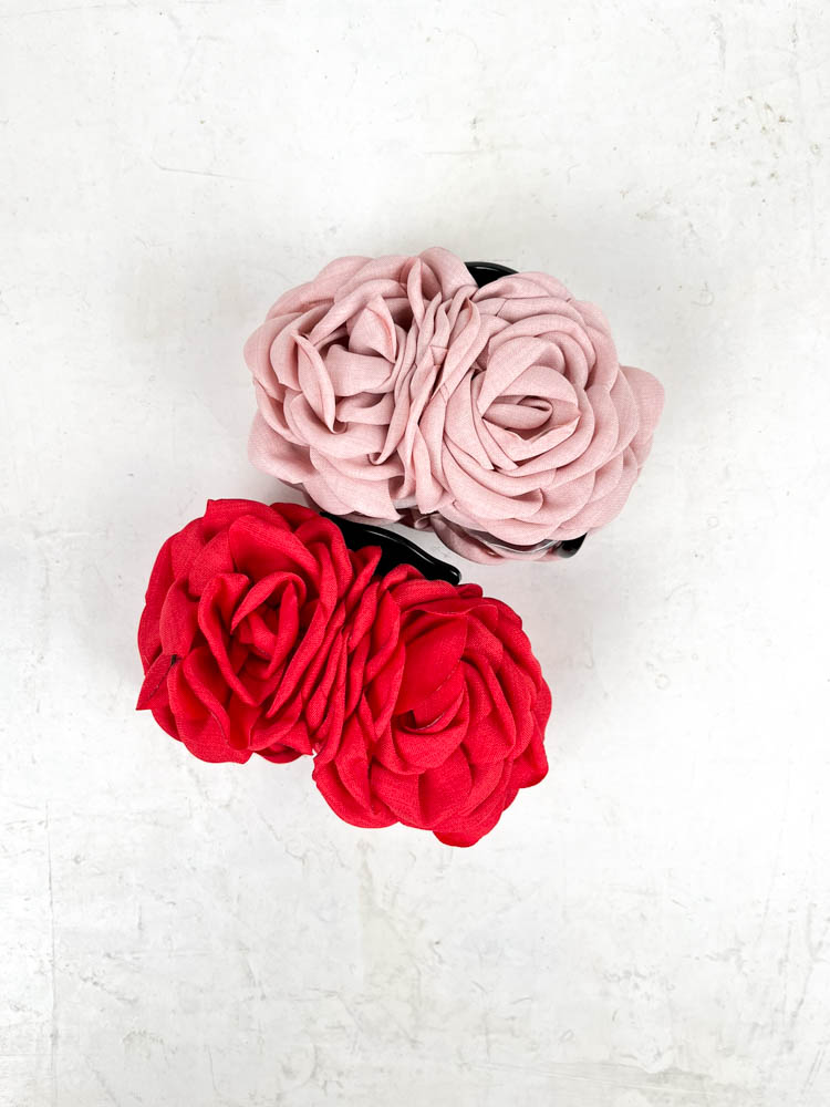 hair clip flower merle red and pink