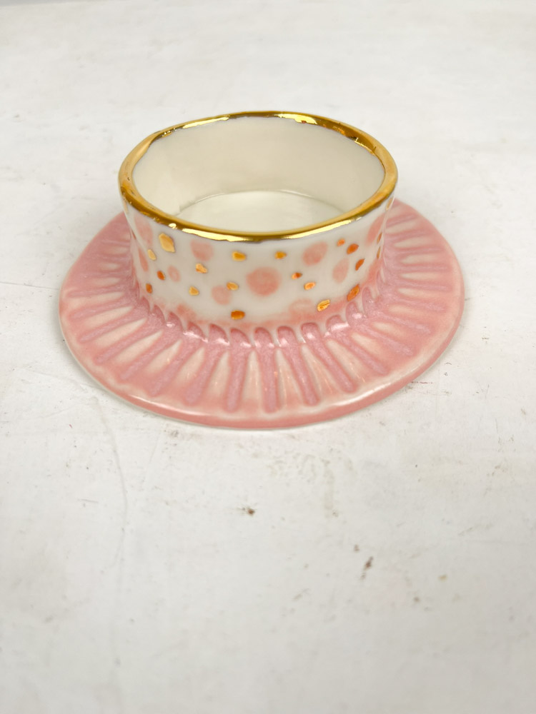 ceramic candlestick block light from gallery petz made of porcelain clay with dots and gold.