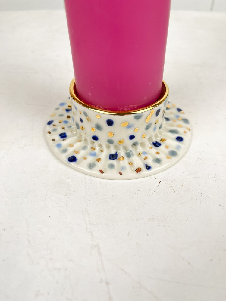 ceramic candlestick block light from gallery petz made of porcelain clay with dots and gold.