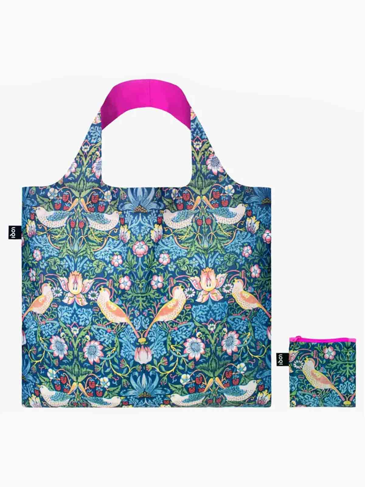 loqi shopping bag - mule bag in 100% recycled plastic - william morris strawberry thieves.