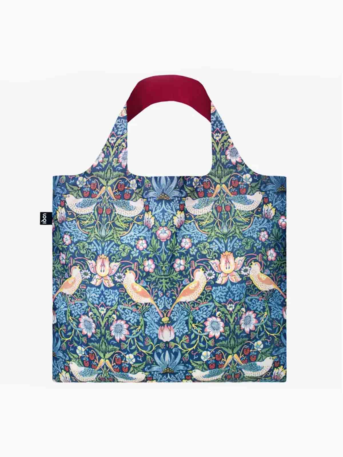 loqi shopping bag - mule bag in 100% recycled plastic - william morris strawberry thieves.