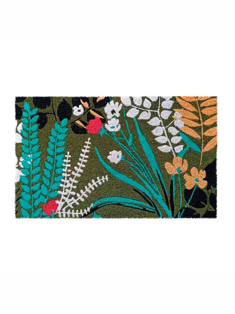 Doormat 75 x 45 cm - Olive green with flowers