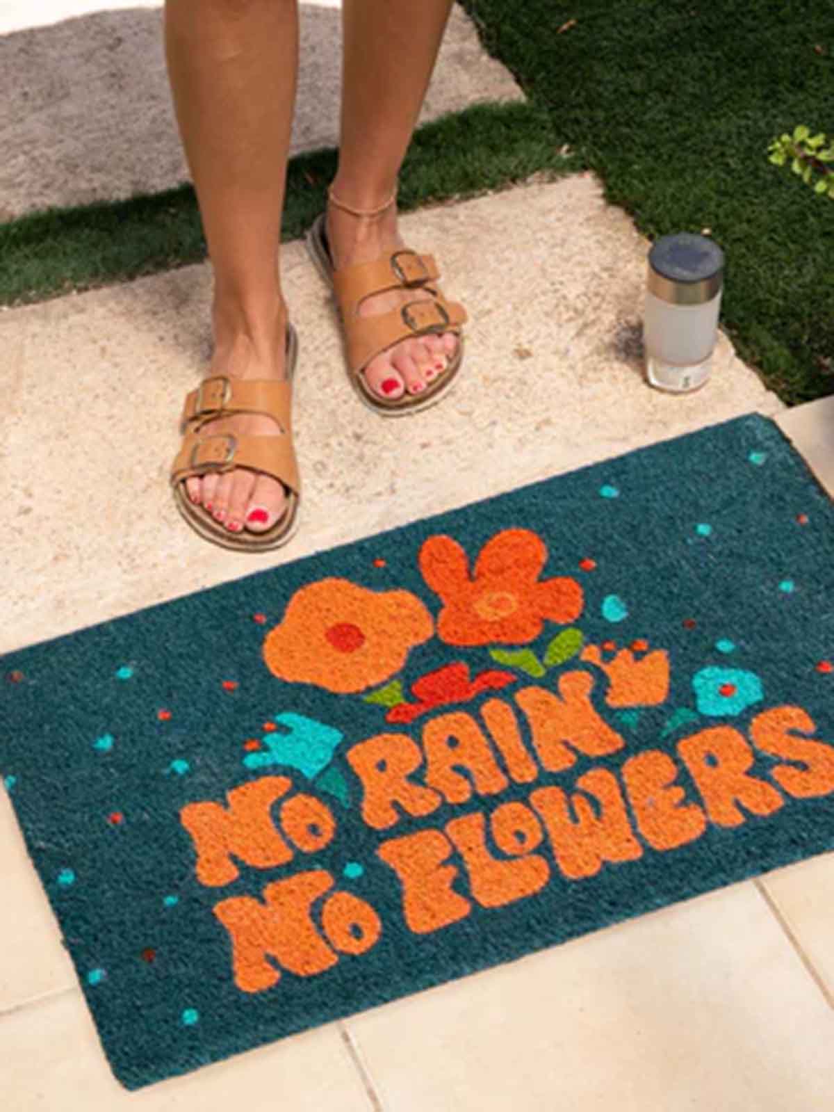 coconut fibre doormat - dark blue no rain no flowers