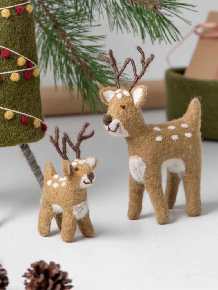 small brown deer in felted wool from grit and sif