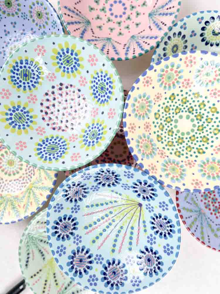ceramic small deep bowl from the potter's work mahaba series in pastel colours with patterns