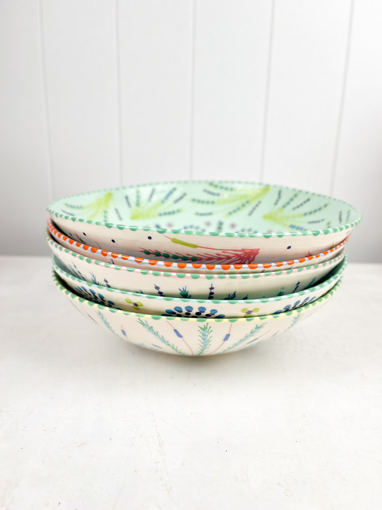 salad bowl from the potter's work mahaba series in pastel colours with patterns
