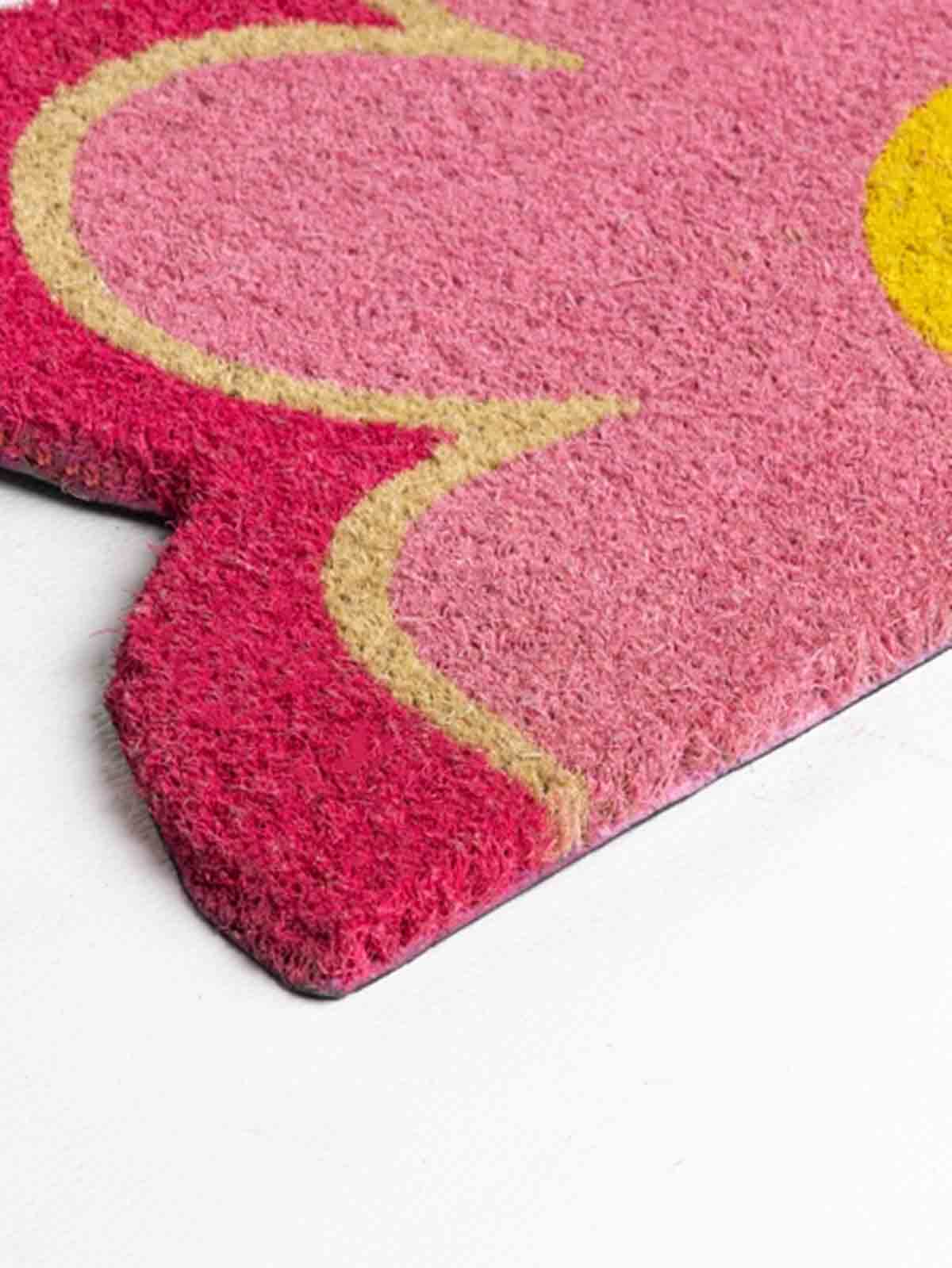 doormat in coconut fibers - flower in pink