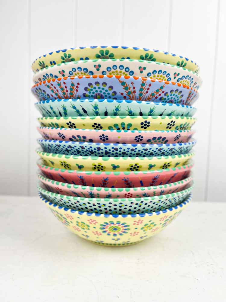 ceramic bowl from the potter's work mahaba series in pastel colours with patterns