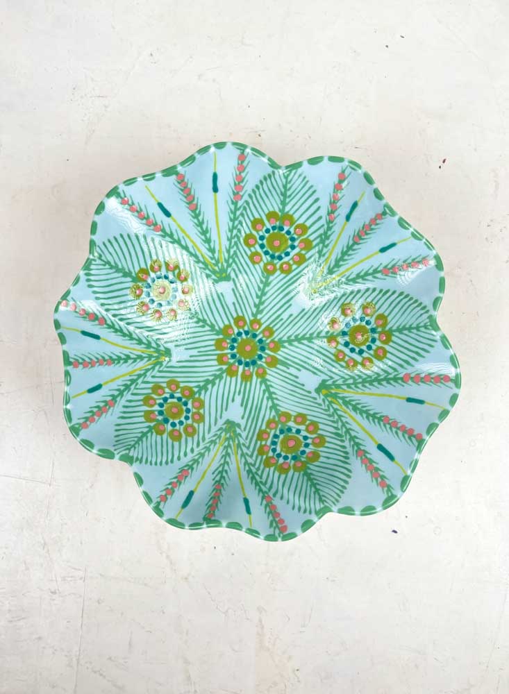 ceramic bowl from the potter's work mahaba series in pastel colours with patterns