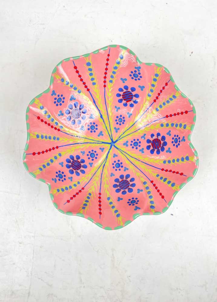 ceramic bowl from the potter's work mahaba series in pastel colours with patterns