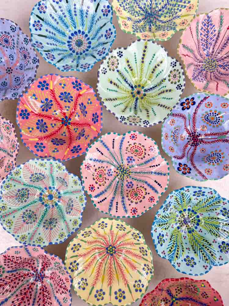 ceramic bowl from the potter's work mahaba series in pastel colours with patterns