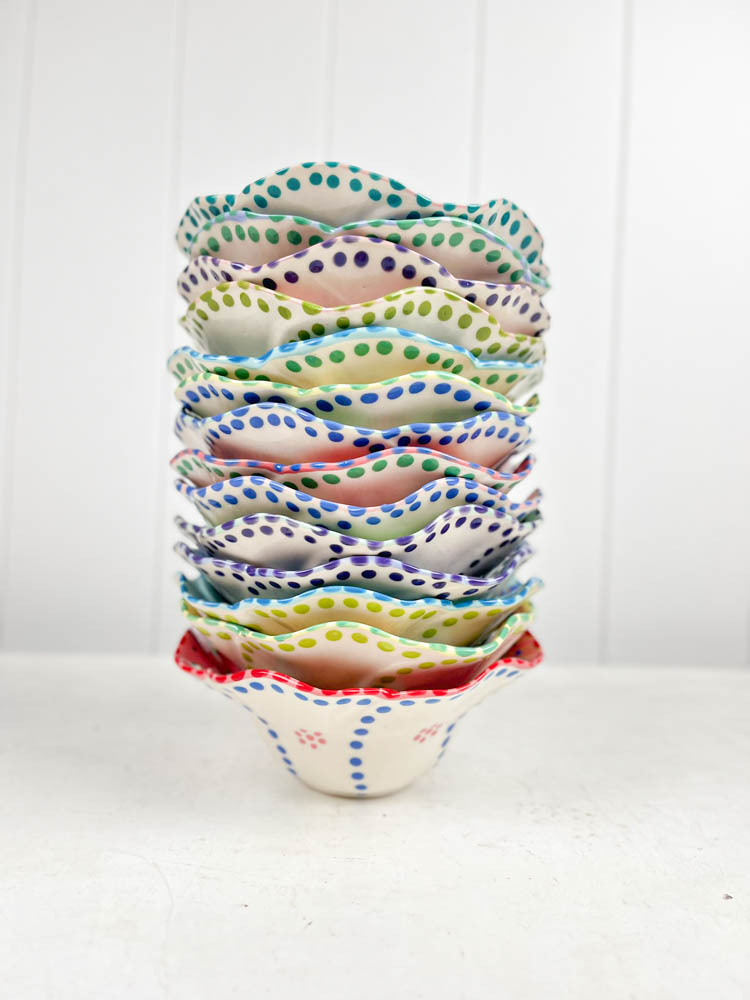 ceramic bowl from the potter's work mahaba series in pastel colours with patterns