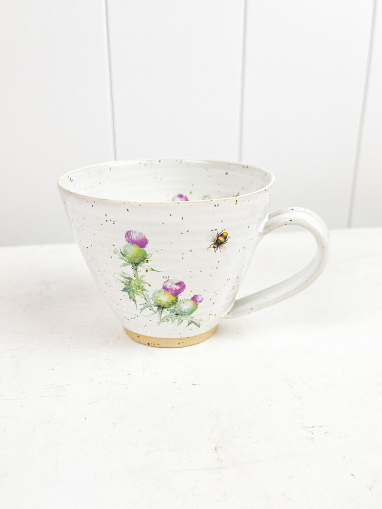 ceramics by Sofia Karolina in white flower - cup with handle