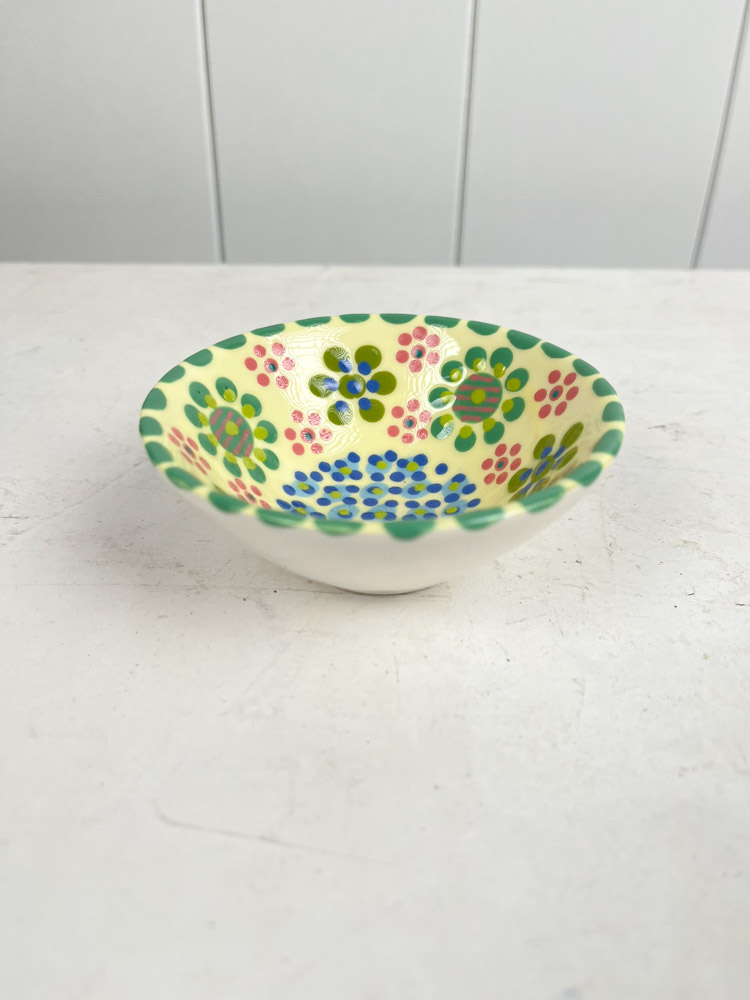 potters work ceramics - the mahaba series from South Africa. hand painted in pastel colors with patterns - small bowl.
