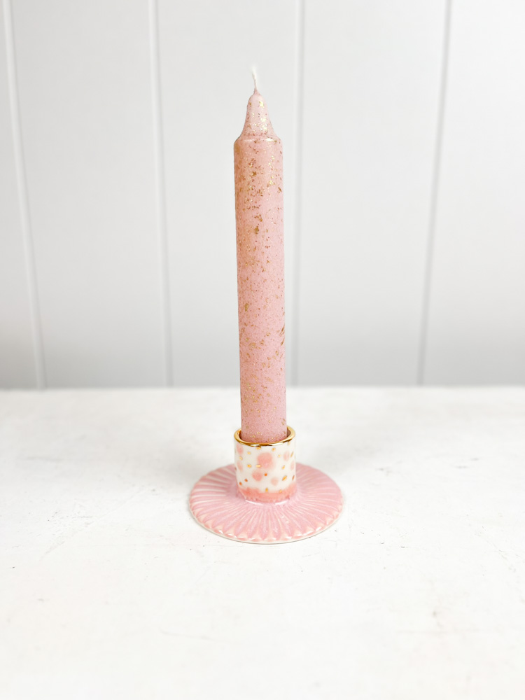 gallery petz candlestick with gold dots in pink