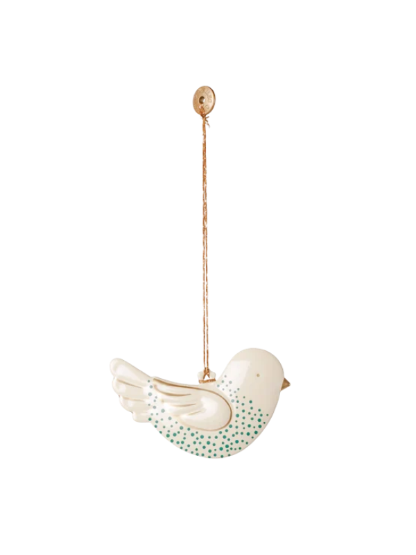 Metal Ornament - Peace dove with green dots