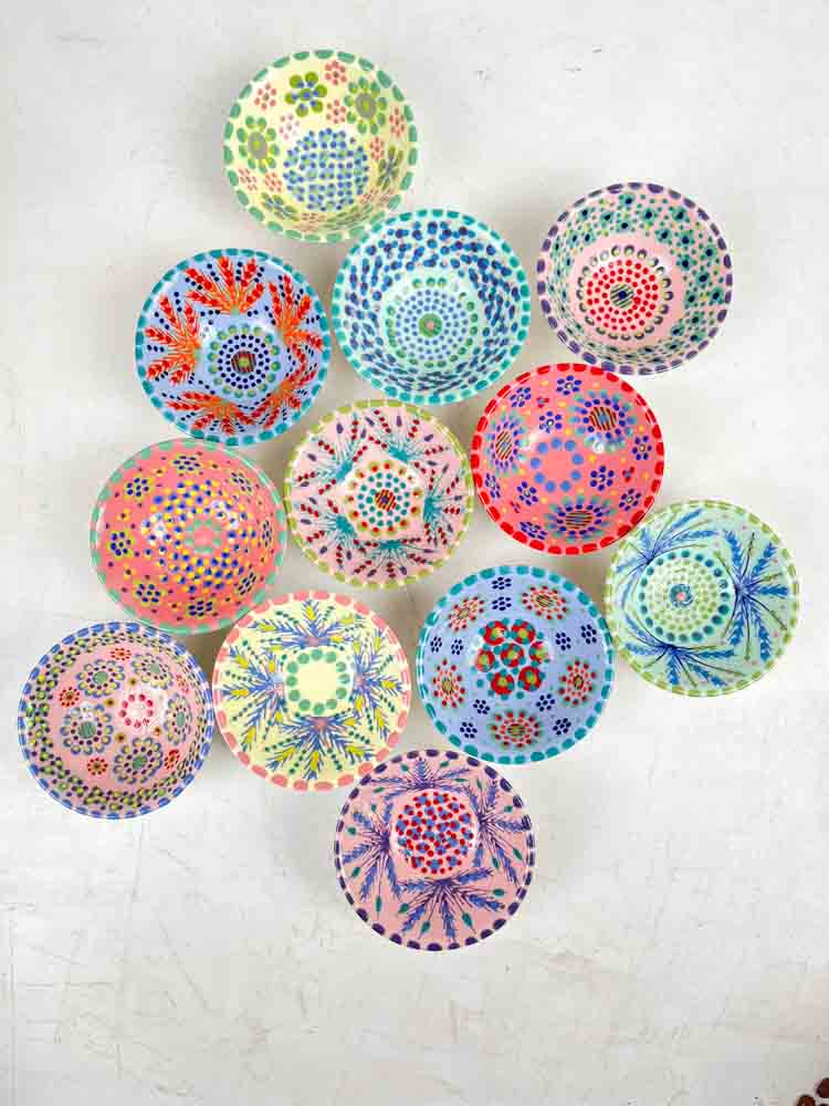 potters work ceramics - the mahaba series from South Africa. hand painted in pastel colors with patterns - small bowl.