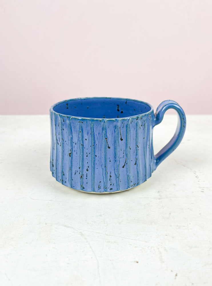 trine lise ceramics - ceramic cups with grooves in light blue