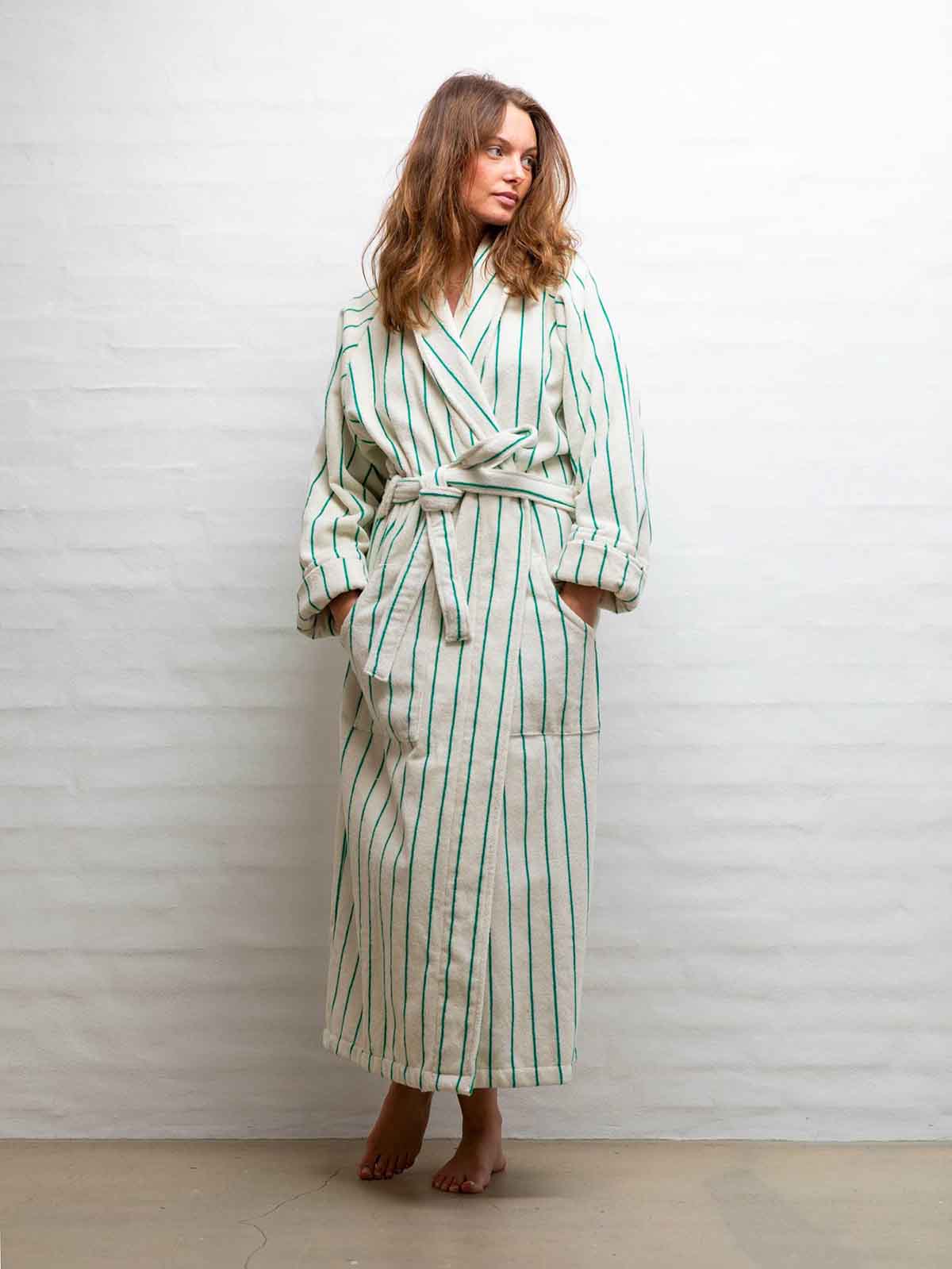 bongusta bathrobe in pure white and grass