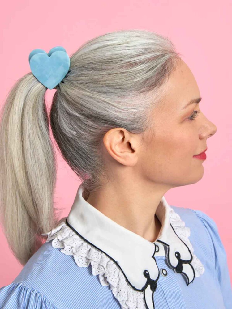 cou cou suzette - hair clip heart mother of pearl, pink, red and light blue