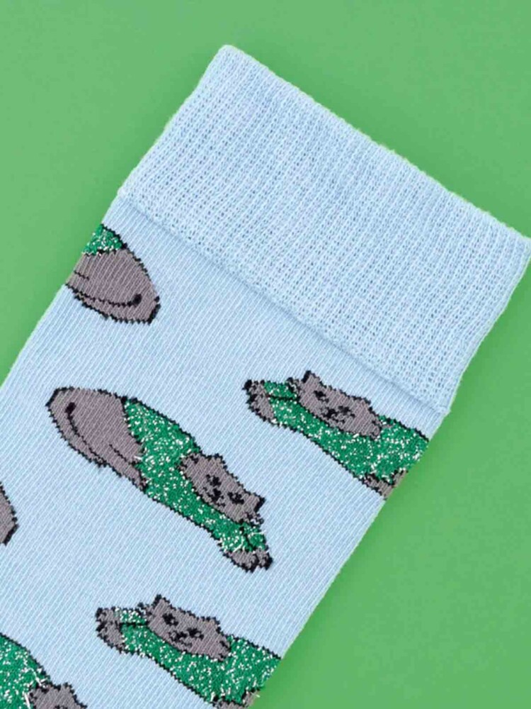 cou cou suzette socks light blue with grey cats