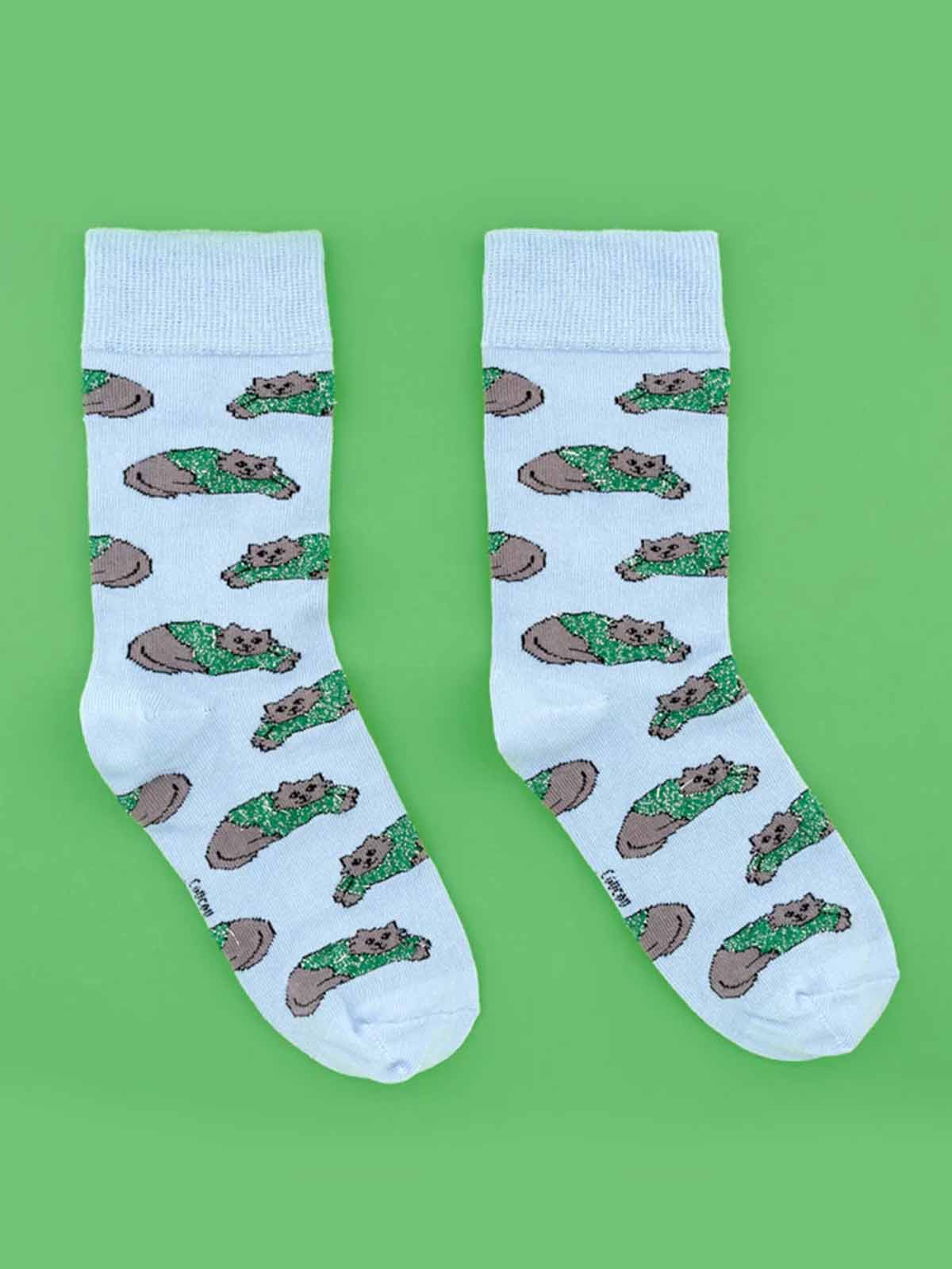 cou cou suzette socks light blue with grey cats