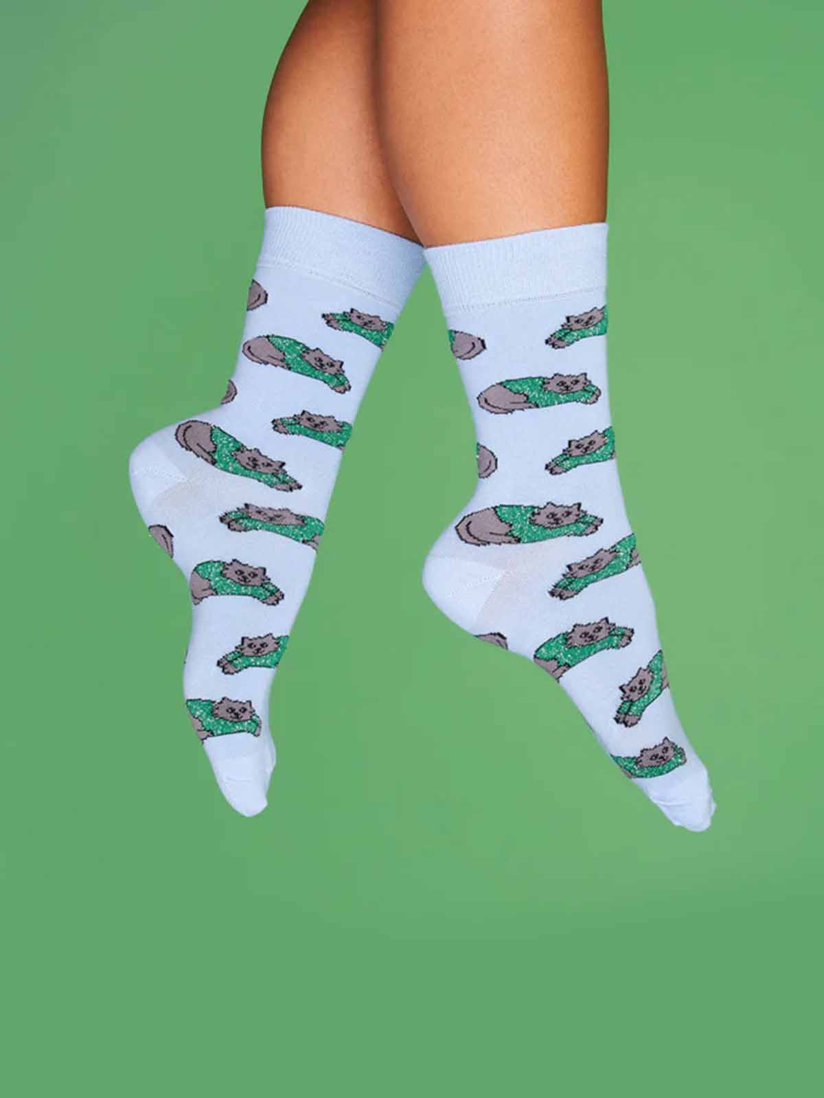 cou cou suzette socks light blue with grey cats